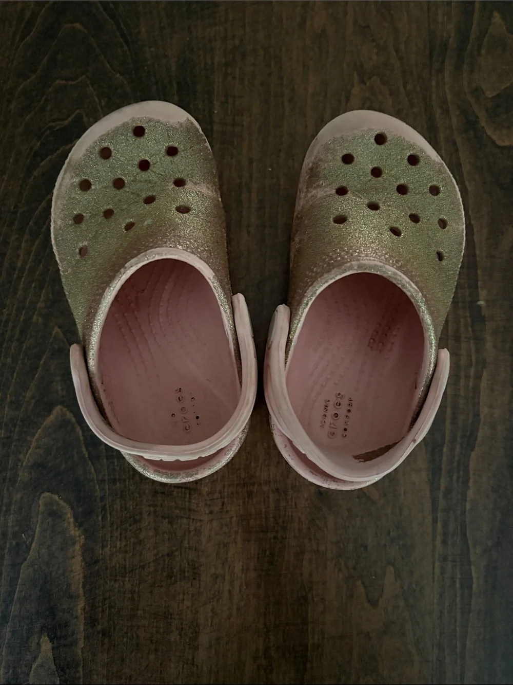CROCS Kids Pink and Gold Glitter Sandals